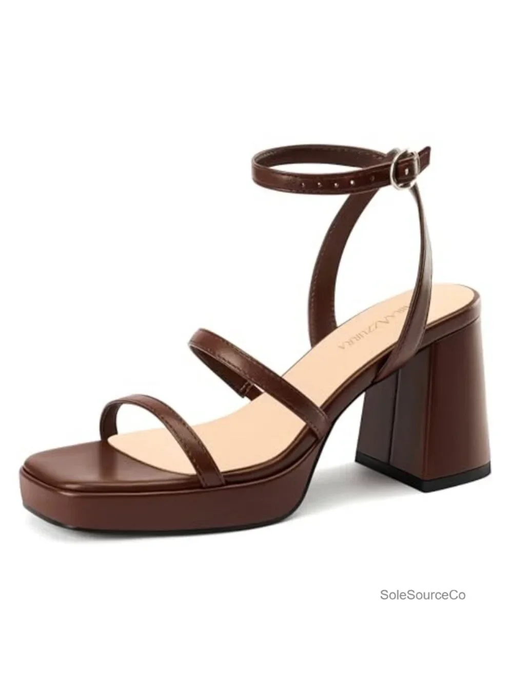 Women's Platform Heeled Sandals 3 Inch Chunky Block Heel Square Toe Ankle Strap